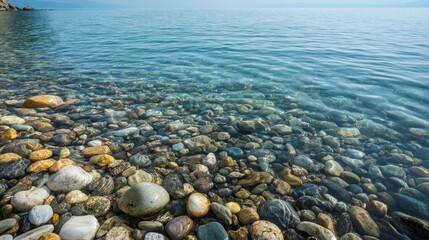 Crystal clear waters showcasing colorful pebbles beneath a calm ocean surface