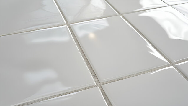 A glossy ceramic tile texture in white with subtle grout lines and light reflections, creating a clean and modern look
