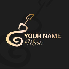 Golden music logo with guitar