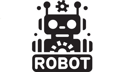 a black and white logo of a robot. and is made up of the word 