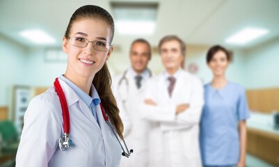 Portrait of young doctor or nurse at hospital
