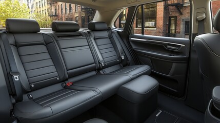 Elegant Black Leather Interior of Luxury SUV with Spacious Seating