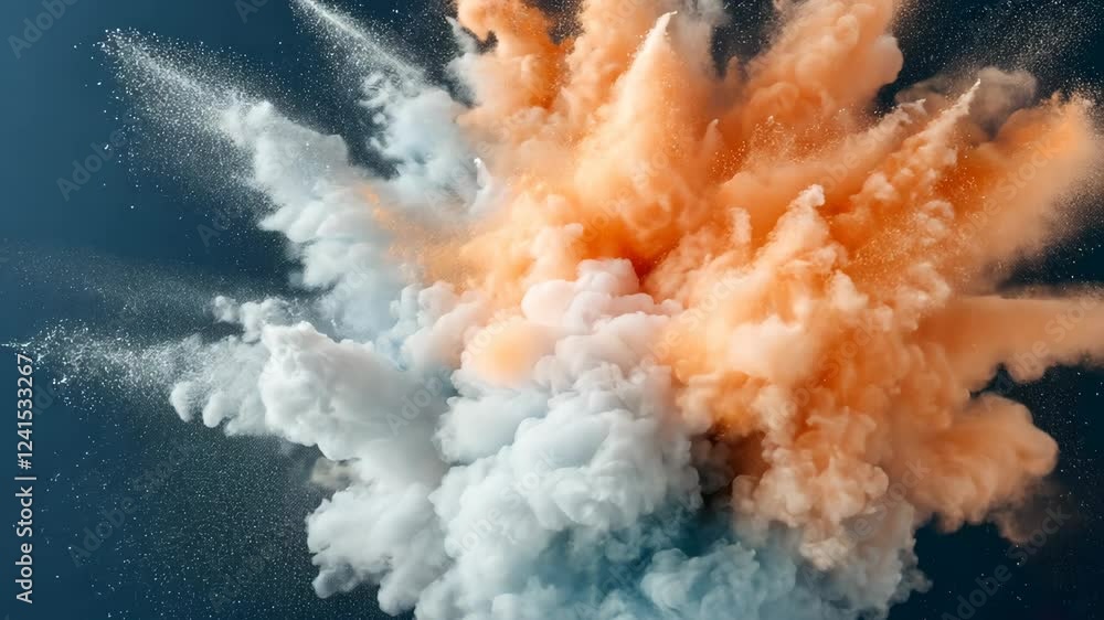 Poster an explosive burst of orange and blue smoke fills the air, creating a captivating spectacle in a con