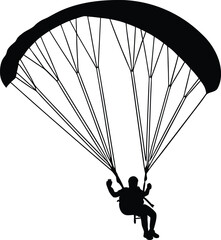 paraglider silhouette black colour with white background. paraglider is flying on a parachute. Strengthens a person