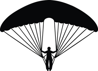 paraglider silhouette black colour with white background. paraglider is flying on a parachute. Strengthens a person