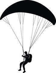 paraglider silhouette black colour with white background. paraglider is flying on a parachute. Strengthens a person