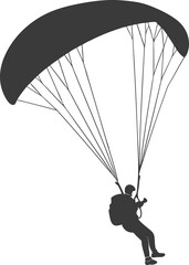 paraglider silhouette black colour with white background. paraglider is flying on a parachute. Strengthens a person