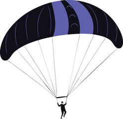 paraglider silhouette black colour with white background. paraglider is flying on a parachute. Strengthens a person