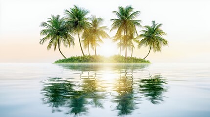 Obraz premium beautiful tropical island with palm trees and sun reflecting off the water 