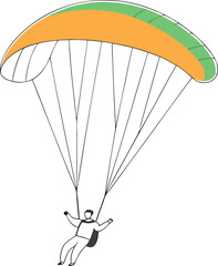 paraglider silhouette black colour with white background. paraglider is flying on a parachute. Strengthens a person