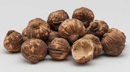 Natural Dried Seedy Pods on Gray Background for Artistic or Culinary Use