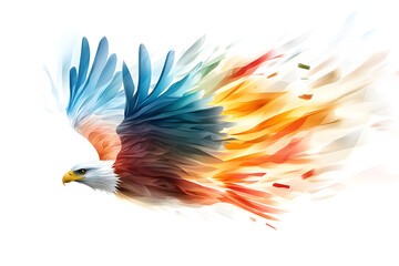 Obraz premium Abstract 3D flying eagle art poster, isolated on a white background
