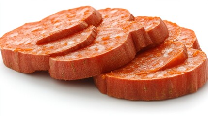 Slices of Vibrant Orange Vegetable with Smooth Texture on White Background