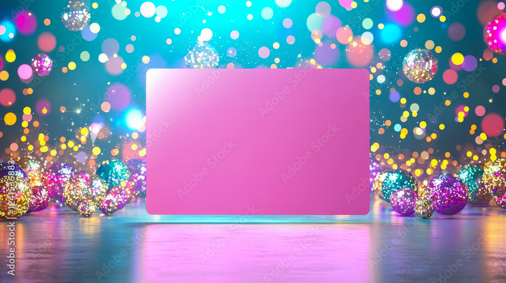 Poster colored lights and shimmering decorations create a vibrant atmosphere for a festive event