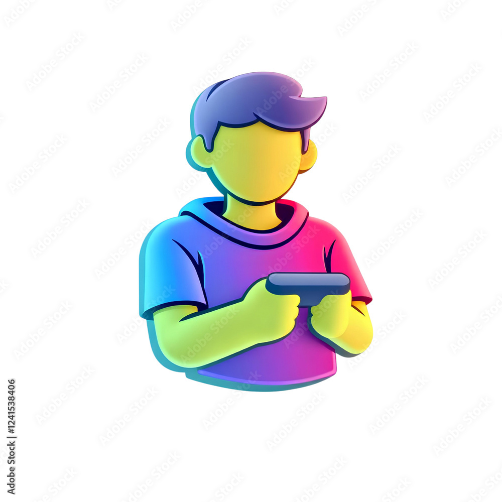 Poster stylized 3d character avatar in gradient tones, depicting a young individual for online communities 