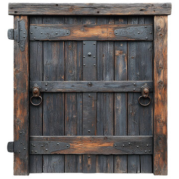 Antique Rustic Wooden Gate with Metal Hardware Dark Brown Weathered Planks