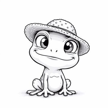 recommend clip art: Easy coloring pages for kids, cute cartoon frog in a straw hat, simple line drawing