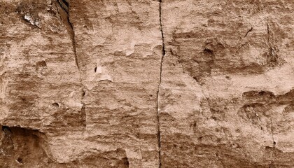 Light brown rock texture. Rough mountain surface. Close-up. Beige stone background with space for design. Web banner. Wide. Panoramic. Sandstone. Solid, rocky, slate.