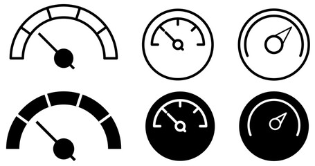Set of Speedometer Icons, Tachometer Sign Gauge Symbol with editable Stroke and Fill Vector Illustration