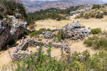 Archaeological Ruins and Chinkana Tunnels in Zona X Cusco Peru with Ancient Inca Rock Carvings Near the Fortress of Sacsayhuaman