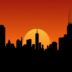 Naklejka premium Silhouette of a city skyline at sunset with dramatic clouds silhouetted skyline cityscape architecture illustration building city vector