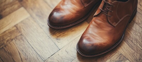 Elegant Brown Leather Oxfords on Wooden Floor