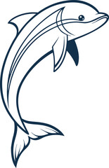 A Minimalist Dolphin fish icon Design. dolphin black Silhouette vector art Illustration with white background.