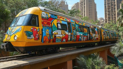 Obraz premium Colorful Train Decorated With Egyptian Art Motifs