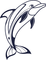 A Minimalist Dolphin fish icon Design. dolphin black Silhouette vector art Illustration with white background.