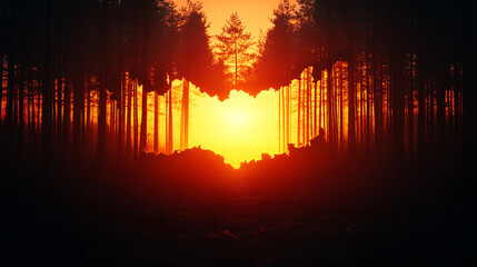 Fototapeta premium A forest split by a giant zipper revealing scorched earth underneath