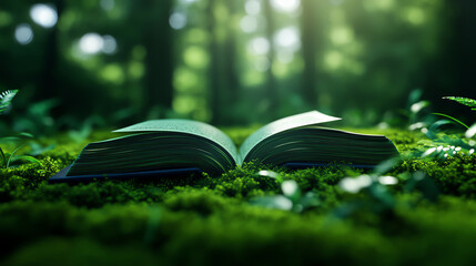 A forest turning into crumbling pages of a book