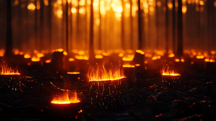 A forest with stumps glowing faintly like fading stars