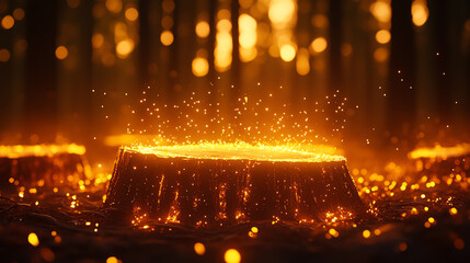 A forest with stumps glowing faintly like fading stars