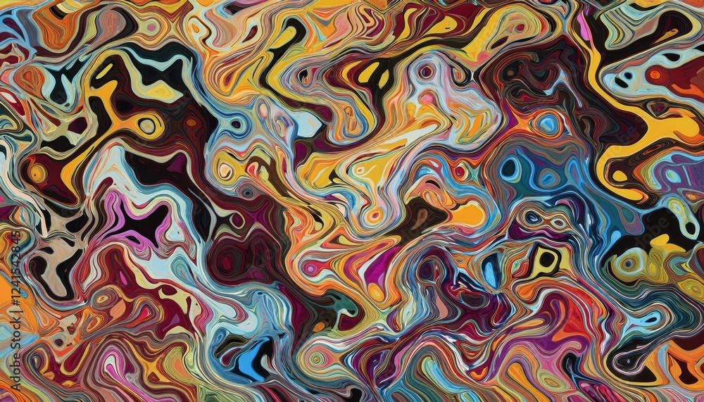 Poster vivid abstract fluid swirl with dynamic colorful patterns, ideal for modern wall art, digital backgr