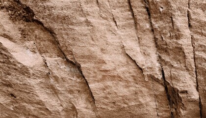 Fototapeta premium Light brown rock texture. Rough mountain surface. Close-up. Beige stone background with space for design. Web banner. Wide. Panoramic. Sandstone. Solid, rocky, slate.