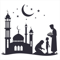 silhouette Ramadan image on white background