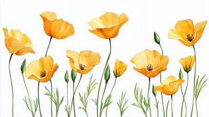 Fototapeta premium a drawing of orange and yellow flowers on a white background 