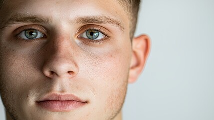 close up portrait of a young man with blue eyes 