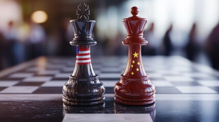 Power Clash: United States symbol, China opposition, hegemonic conflict, economic struggle, political rivalry, military tension, strategic dominance, global influence, diplomatic friction contrast.