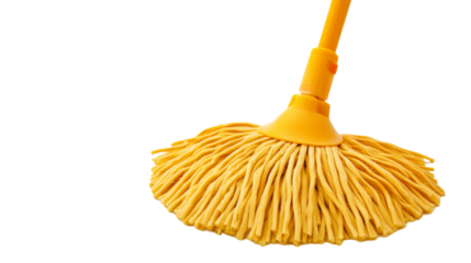 Yellow cleaning mop on transparent background ready for mopping
