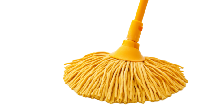 Yellow cleaning mop on transparent background ready for mopping