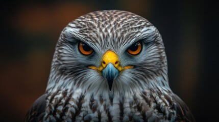 Goshawk portrait, intense gaze, forest background, wildlife photography