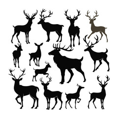 Deer draw vector silhouette black and white-3