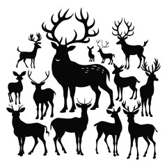 Deer draw vector silhouette black and white-10