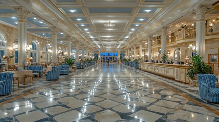 Elegant Hotel Lobby with Marble Floors and Luxurious Decorations