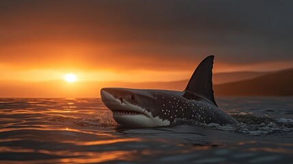 Fototapeta premium Great white shark sunset ocean wildlife (1)