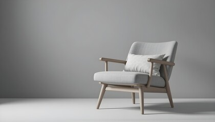 A Scandinavian-style chair with a small pillow in a monochrome room