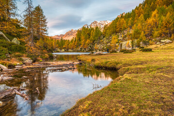 autumnal mountain landscape inside the Alpe Devero, Val D'Ossola, Verbania, Italia	

