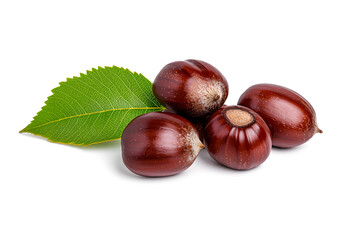 Heap of chestnuts isolated on white backdrop
