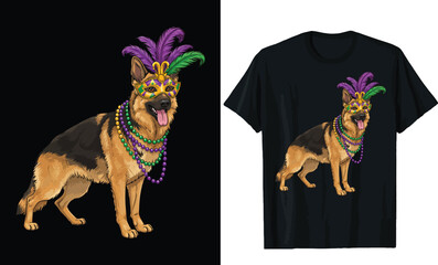 Mardi Gras German Shepherd T-Shirt Design